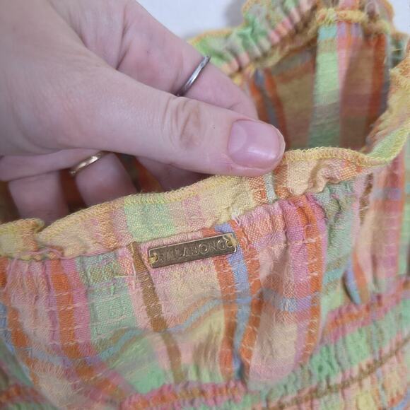 Billabong Pink Yellow Orange Green Plaid Set Me Up Cropped Summer Cami Size S - Picture 8 of 9